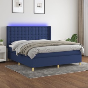 Box spring bed mattress and LED lights blue fabric 160x200 cm by , Beds and slatted bases - Ref: Foro24-3139211, Price: 589,9...