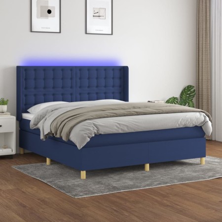 Cama box spring colchón y luces LED tela azul 160x200 cm de , Camas y somieres - Ref: Foro24-3139211, Precio: 577,75 €, Descu...