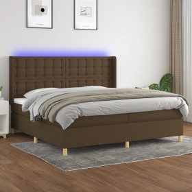 Box spring bed mattress LED lights dark brown fabric 200x200 cm by , Beds and slatted bases - Ref: Foro24-3139224, Price: 674...