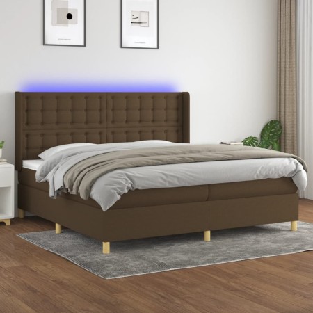 Box spring bed mattress LED lights dark brown fabric 200x200 cm by , Beds and slatted bases - Ref: Foro24-3139224, Price: 705...