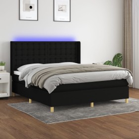 Box spring bed mattress and LED lights black fabric 160x200 cm by , Beds and slatted bases - Ref: Foro24-3139207, Price: 610,...