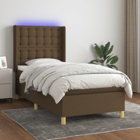 Box spring bed mattress LED lights dark brown fabric 100x200cm by , Beds and slatted bases - Ref: Foro24-3139176, Price: 371,...