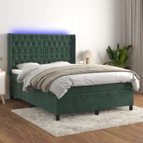 Box spring bed with mattress and LED dark green velvet 140x190cm by , Beds and slatted bases - Ref: Foro24-3139742, Price: 55...