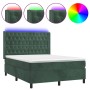 Cama box spring colchón y LED terciopelo verde oscuro 140x190cm de , Camas y somieres - Ref: Foro24-3139742, Precio: 548,48 €...