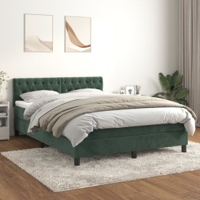 Cama box spring con colchón terciopelo verde oscuro 140x200 cm de , Camas y somieres - Ref: Foro24-3141488, Precio: 437,99 €,...