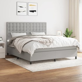 Box spring bed with light gray fabric mattress 160x200 cm by , Beds and slatted bases - Ref: Foro24-3142105, Price: 591,52 €,...