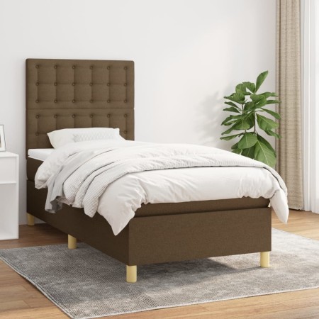 Box spring bed with dark brown fabric mattress 100x200 cm by , Beds and slatted bases - Ref: Foro24-3142636, Price: 385,36 €,...