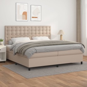 Cama box spring con colchón cuero sintético capuchino 200x200cm de , Camas y somieres - Ref: Foro24-3142868, Precio: 700,99 €...