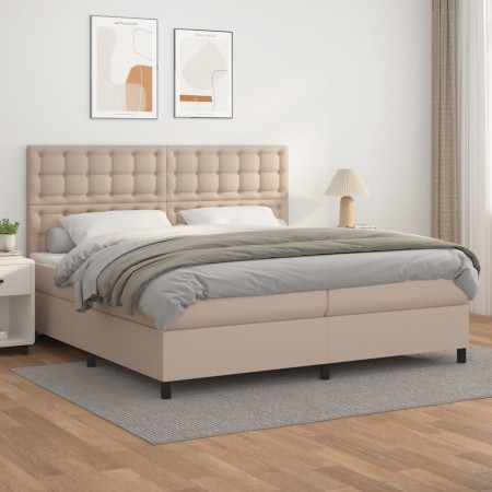 Box spring bed with cappuccino synthetic leather mattress 200x200cm by , Beds and slatted bases - Ref: Foro24-3142868, Price:...