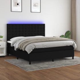 Box spring bed mattress and LED lights black fabric 160x200 cm by , Beds and slatted bases - Ref: Foro24-3135207, Price: 569,...