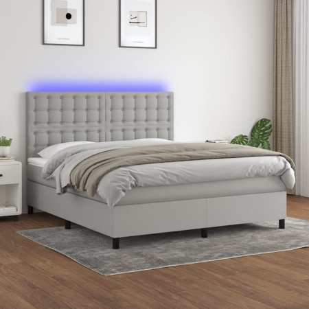 Box spring bed mattress and LED lights light gray fabric 160x200 cm by , Beds and slatted bases - Ref: Foro24-3135205, Price:...