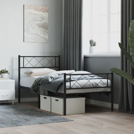 Estructura de cama con cabecero y estribo metal negro 107x203cm de , Camas y somieres - Ref: Foro24-372291, Precio: 75,79 €, ...