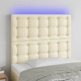 Headboard with LED lights cream synthetic leather 90x5x118/128 cm by , Headboards and footboards - Ref: Foro24-3122504, Price...