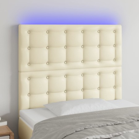 Kopfteil mit LED-Leuchten, cremefarbenes Kunstleder, 100 x 5 x 118/128 cm von , Kopf- und Fußteile - Ref: Foro24-3122510, Pre...