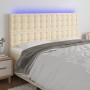 Headboard with LED lights cream fabric 160x5x118/128 cm by , Headboards and footboards - Ref: Foro24-3122869, Price: 131,30 €...