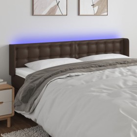 Cabecero con LED cuero sintético marrón 183x16x78/88 cm de , Cabeceros y pies de cama - Ref: Foro24-3123341, Precio: 82,99 €,...