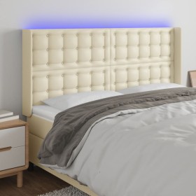 Cabecero con LED cuero sintético color crema 183x16x118/128 cm de , Cabeceros y pies de cama - Ref: Foro24-3124152, Precio: 1...