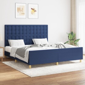 Estructura de cama con cabecero de tela azul 160x200 cm de , Camas y somieres - Ref: Foro24-3125395, Precio: 234,99 €, Descue...