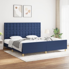 Estructura de cama con cabecero de tela azul 200x200 cm de , Camas y somieres - Ref: Foro24-3125411, Precio: 258,44 €, Descue...