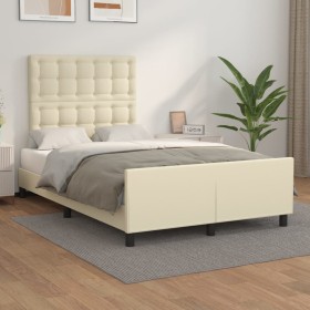 Estructura de cama con cabecero cuero sintético crema 120x200cm de , Camas y somieres - Ref: Foro24-3125563, Precio: 179,99 €...