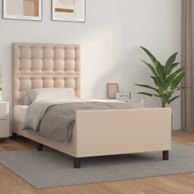 Estructura de cama cabecero cuero sintético capuchino 90x200 cm de , Camas y somieres - Ref: Foro24-3125554, Precio: 155,99 €...