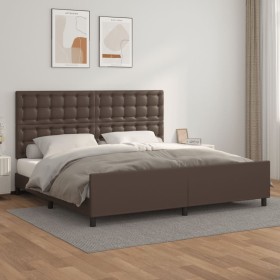 Brown synthetic leather headboard bed frame 200x200 cm by , Beds and slatted bases - Ref: Foro24-3125594, Price: 252,99 €, Di...