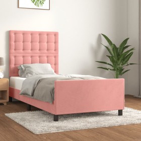 Pink velvet bed frame with headboard 90x200 cm by , Beds and slatted bases - Ref: Foro24-3125982, Price: 161,43 €, Discount: %