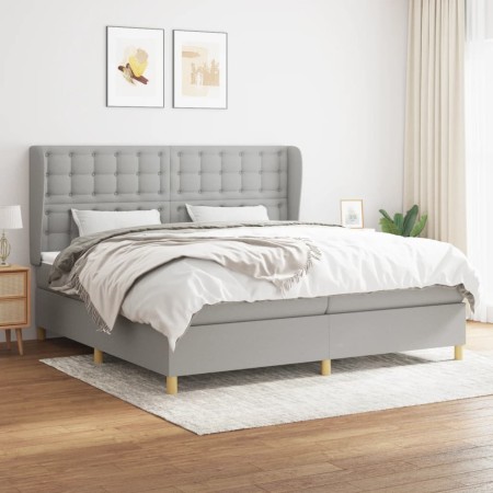 Cama box spring con colchón tela gris claro 200x200 cm de , Camas y somieres - Ref: Foro24-3128869, Precio: 630,02 €, Descuen...