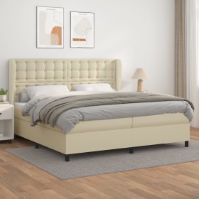 Box spring bed with cream synthetic leather mattress 200x200 cm by , Beds and slatted bases - Ref: Foro24-3129053, Price: 721...