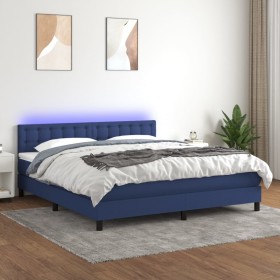 Box spring bed mattress and LED lights blue fabric 160x200 cm by , Beds and slatted bases - Ref: Foro24-3133491, Price: 509,2...