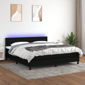 Cama box spring colchón y luces LED tela negro 160x200 cm de , Camas y somieres - Ref: Foro24-3133487, Precio: 500,12 €, Desc...