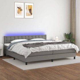 Box spring bed mattress and LED lights light gray fabric 200x200 cm by , Beds and slatted bases - Ref: Foro24-3133502, Price:...