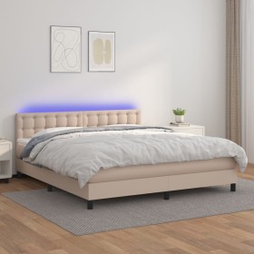 Cama box spring colchón LED cuero sintético capuchino 180x200cm de , Camas y somieres - Ref: Foro24-3134242, Precio: 577,99 €...