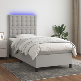 Box spring bed mattress and LED lights light gray fabric 80x200 cm by , Beds and slatted bases - Ref: Foro24-3135149, Price: ...