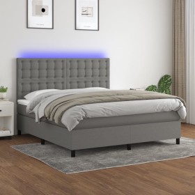 Box spring bed mattress and LED lights dark gray fabric 160x200 cm by , Beds and slatted bases - Ref: Foro24-3135206, Price: ...