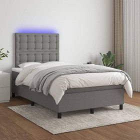 Cama box spring con colchón y LED tela gris oscuro 120x200 cm de , Camas y somieres - Ref: Foro24-3135182, Precio: 446,49 €, ...