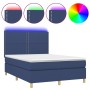 Cama box spring colchón y luces LED tela azul 140x190 cm de , Camas y somieres - Ref: Foro24-3135355, Precio: 510,99 €, Descu...