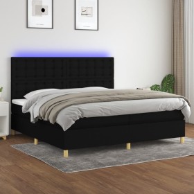 Boxspringbettmatratze und LED-Leuchten aus schwarzem Stoff 200x200 cm von , Betten und Lattenroste - Ref: Foro24-3135783, Pre...