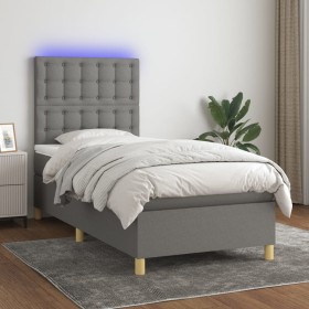 Cama box spring colchón y luces LED tela gris oscuro 100x200 cm de , Camas y somieres - Ref: Foro24-3135734, Precio: 343,99 €...