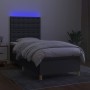 Cama box spring colchón y luces LED tela gris oscuro 100x200 cm de , Camas y somieres - Ref: Foro24-3135734, Precio: 373,35 €...