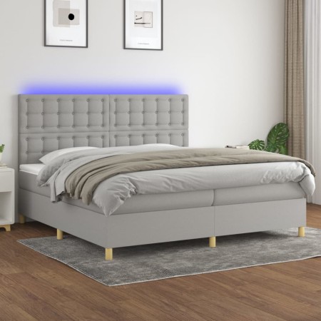 Box spring bed with fabric mattress and light gray LED 200x200 cm by , Beds and slatted bases - Ref: Foro24-3135781, Price: 6...