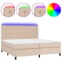 Cama box spring colchón LED cuero sintético capuchino 200x200cm de , Camas y somieres - Ref: Foro24-3135968, Precio: 712,91 €...