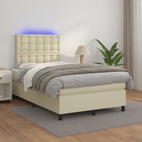 Box spring bed with mattress and LED cream synthetic leather 120x200 cm by , Beds and slatted bases - Ref: Foro24-3135935, Pr...