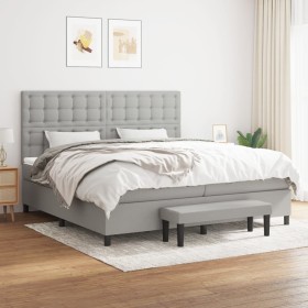 Box spring bed with light gray fabric mattress 200x200 cm by , Beds and slatted bases - Ref: Foro24-3136941, Price: 691,67 €,...