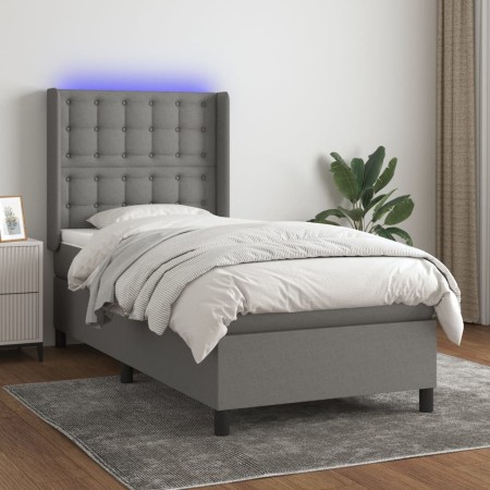 Cama box spring colchón y luces LED tela gris oscuro 100x200 cm de , Camas y somieres - Ref: Foro24-3138614, Precio: 360,34 €...