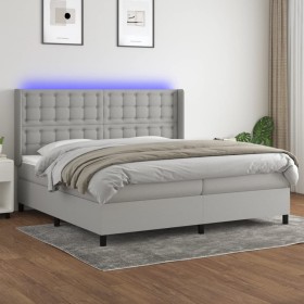 Cama box spring con colchón tela y LED gris claro 200x200 cm de , Camas y somieres - Ref: Foro24-3138661, Precio: 659,75 €, D...