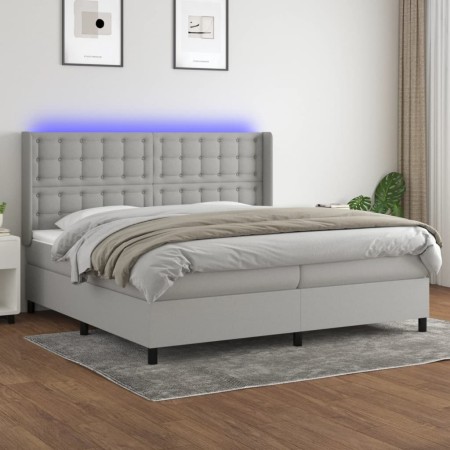 Box spring bed with fabric mattress and light gray LED 200x200 cm by , Beds and slatted bases - Ref: Foro24-3138661, Price: 6...