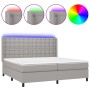 Cama box spring con colchón tela y LED gris claro 200x200 cm de , Camas y somieres - Ref: Foro24-3138661, Precio: 681,61 €, D...