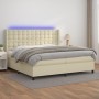 Cama box spring colchón y LED cuero sintético crema 200x200 cm de , Camas y somieres - Ref: Foro24-3139405, Precio: 723,99 €,...