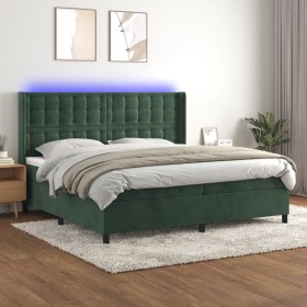 Cama box spring colchón y LED terciopelo verde oscuro 200x200cm de , Camas y somieres - Ref: Foro24-3139826, Precio: 704,99 €...